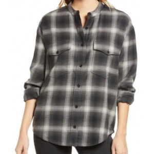 Caslon Womens Cozy Print Long Sleeve Top in Light Grey Camo Print Large MSRP $49